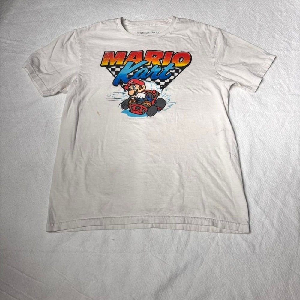 Nintendo Mario Kart Graphic T Shirt Mens Medium White Gamer Tee As-Is
